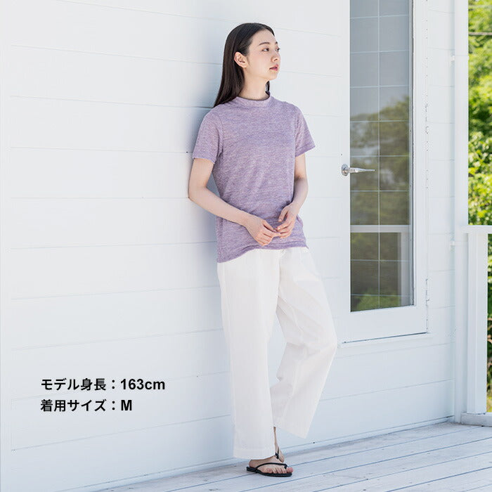 プレミアムリネン100%ハイネックTシャツモックネック【日本製】【メール便可:○】コンパクト涼しいTシャツギフト