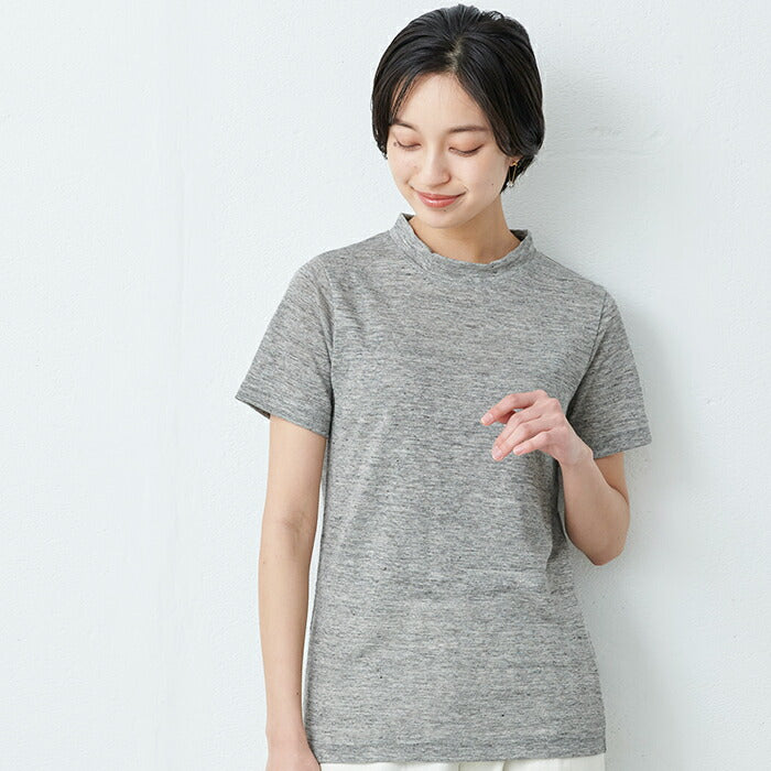プレミアムリネン100% モックネック Tシャツ