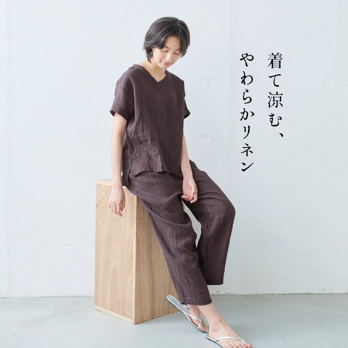 60番手 フレンチリネン100% Vネックプルオーバー + ペチパンツ