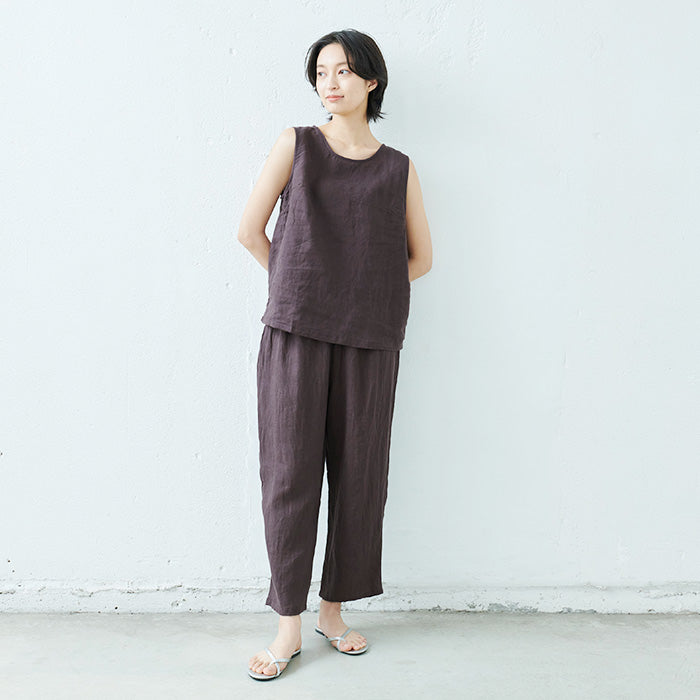 60番手 フレンチリネン100% ノースリーブ ブラウス + ペチパンツ 2点セット
