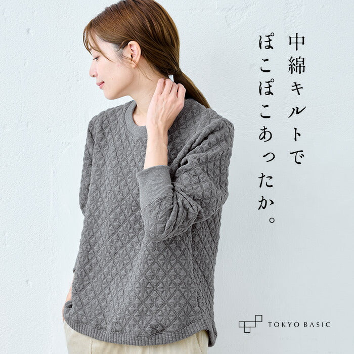 尾州産ストレッチキルト 幾何学柄 リブ使いトレーナー