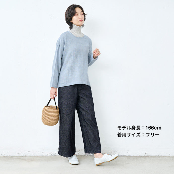 コットン100%ルーズデニムワイドパンツ インディゴダークネイビー