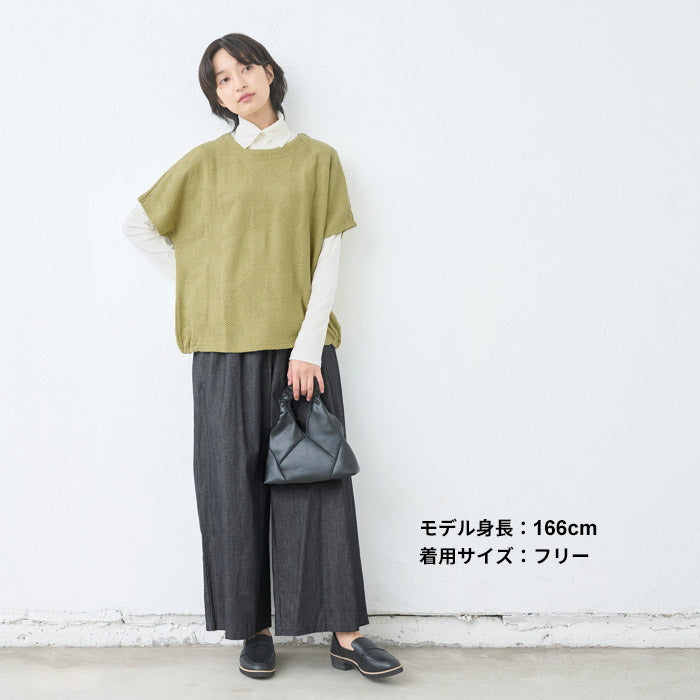 [ベストレディース袖付き秋冬]ウール混ジャガードカットソーベスト/日本製50代60代70代女性ファッションミセスウールドット重ね着おしゃれ無地冬秋トップス大人可愛いゆったり大きめ重ね着レイヤード