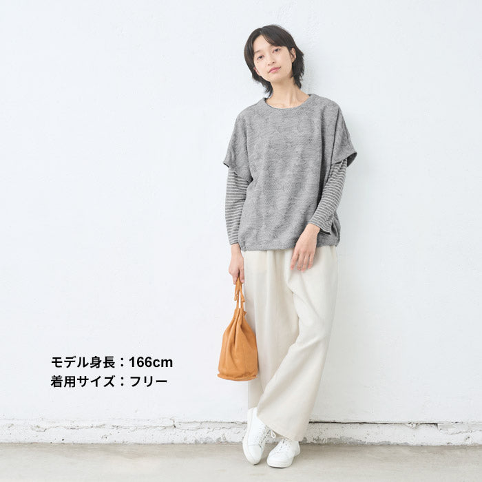 [ベストレディース袖付き秋冬]ウール混ジャガードカットソーベスト/日本製50代60代70代女性ファッションミセスウールドット重ね着おしゃれ無地冬秋トップス大人可愛いゆったり大きめ重ね着レイヤード
