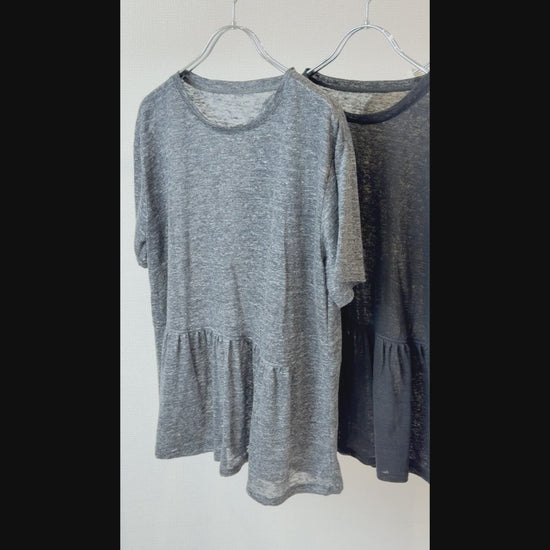 リネン100% ギャザー切り替えTシャツ