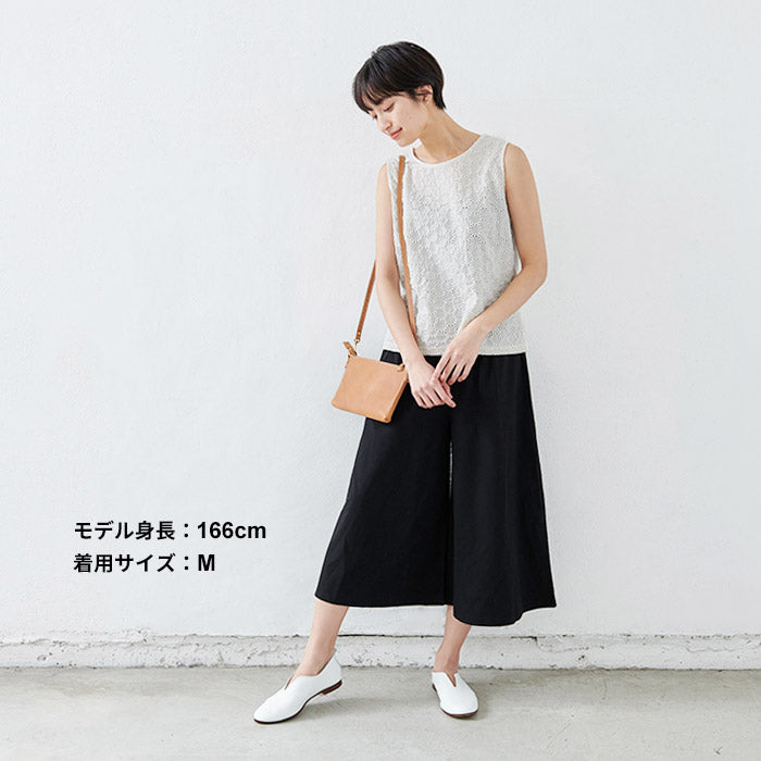 [ガウチョパンツ七分丈レディース]強撚糸コットン100%ガウチョパンツクロップド丈/日本製40代50代60代30代女性ファッション涼しいワイドパンツスカンツスカーチョ大きいサイズ春夏秋ボトムスウエストゴム