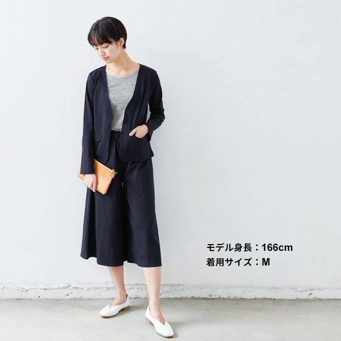 強撚糸コットン100% ガウチョパンツ（サイドポケット・クロップド丈