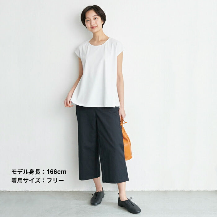 [接触冷感コットンカットソー半袖レディースフレンチスリーブ]強撚糸コットン100%フレアTシャツsozai/日本製メール便可40代50代60代女性ファッション綿100涼しい夏大人服
