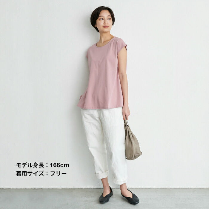 [接触冷感コットンカットソー半袖レディースフレンチスリーブ]強撚糸コットン100%フレアTシャツsozai/日本製メール便可40代50代60代女性ファッション綿100涼しい夏大人服