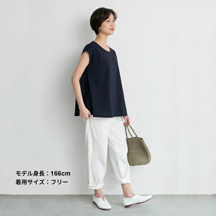 [接触冷感コットンカットソー半袖レディースフレンチスリーブ]強撚糸コットン100%フレアTシャツsozai/日本製メール便可40代50代60代女性ファッション綿100涼しい夏大人服