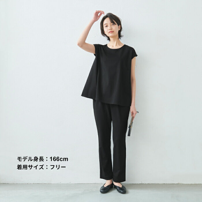 [接触冷感コットンカットソー半袖レディースフレンチスリーブ]強撚糸コットン100%フレアTシャツsozai/日本製メール便可40代50代60代女性ファッション綿100涼しい夏大人服