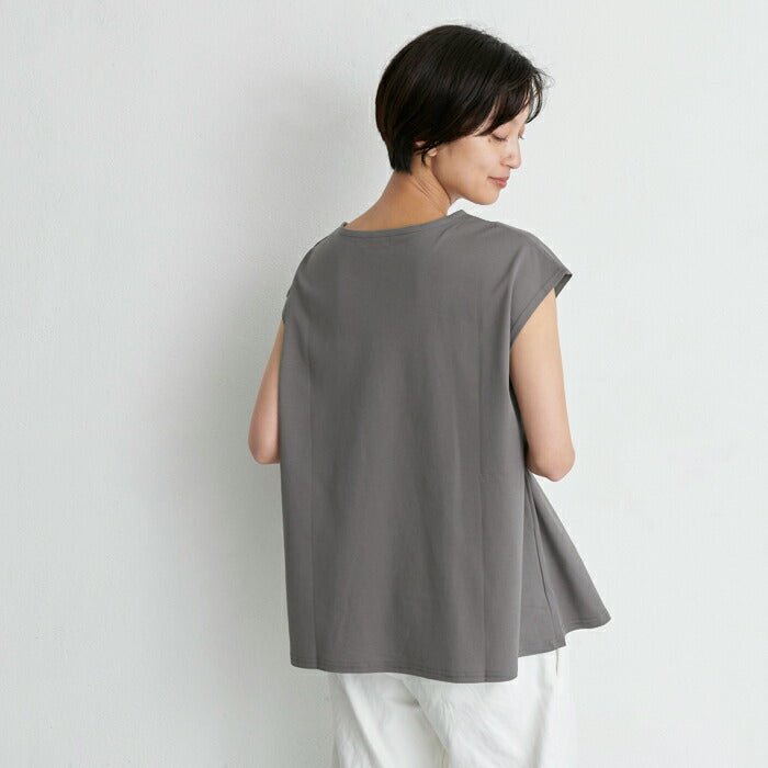 [接触冷感コットンカットソー半袖レディースフレンチスリーブ]強撚糸コットン100%フレアTシャツsozai/日本製メール便可40代50代60代女性ファッション綿100涼しい夏大人服