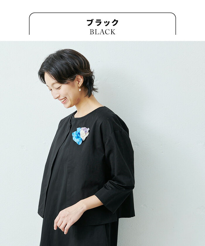 [セットアップレディースカジュアルフォーマルワンピース]フランダースリネンコットンセットアップ/日本製40代50代60代女性ファッションブラックフォーマルノーカラージャケットママ冠婚葬祭大きいサイズ