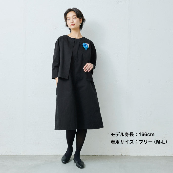 [セットアップレディースカジュアルフォーマルワンピース]フランダースリネンコットンセットアップ/日本製40代50代60代女性ファッションブラックフォーマルノーカラージャケットママ冠婚葬祭大きいサイズ