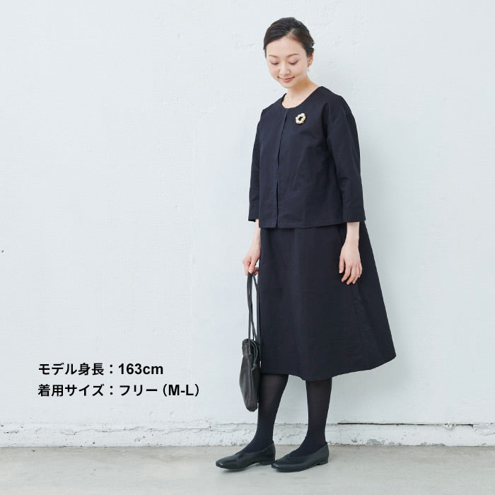 [セットアップレディースカジュアルフォーマルワンピース]フランダースリネンコットンセットアップ/日本製40代50代60代女性ファッションブラックフォーマルノーカラージャケットママ冠婚葬祭大きいサイズ