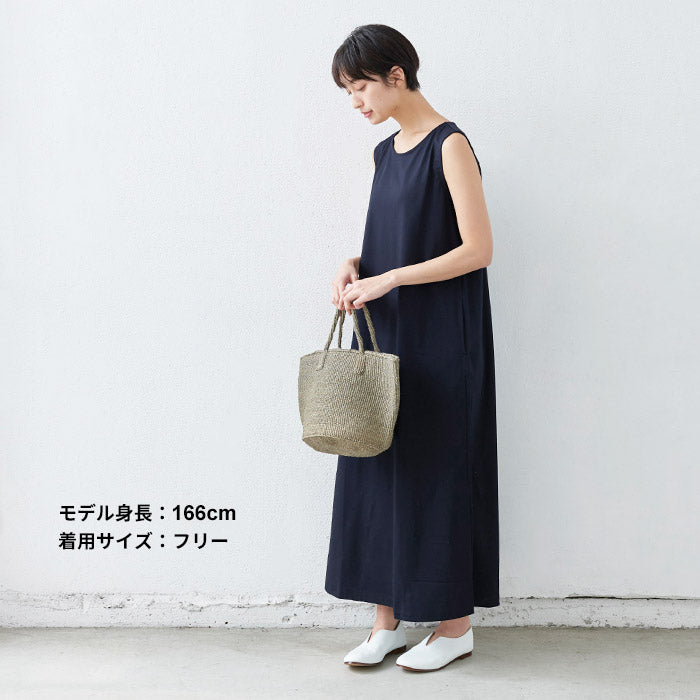ロングワンピース春夏強撚糸コットンノースリーブマキシワンピース/日本製メール便可40代50代60代女性ファッションレディースマキシワンピース綿100涼しい接触冷感しわになりにくい