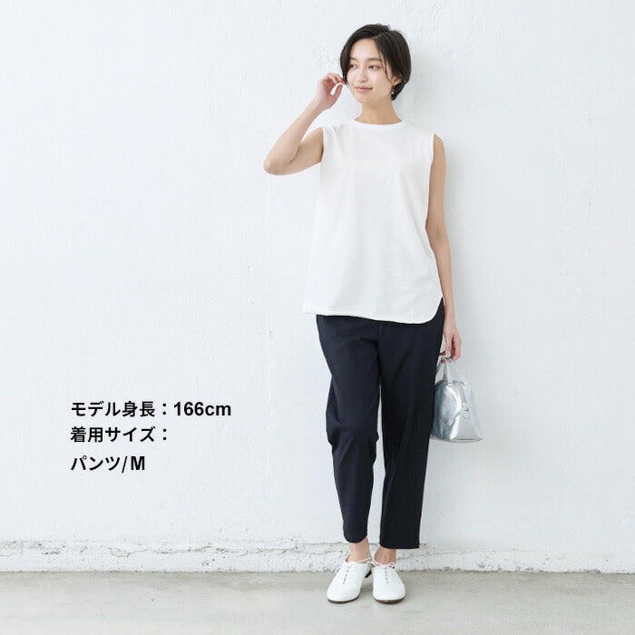 [セットアップレディースカジュアル夏]強撚糸コットン100％フレアＴシャツ+アンクルパンツ2点セット/日本製40代50代60代女性ファッション半袖パンツ綿リラックスきれいめ涼しいストレッチセレモニーフォーマル大人服パンツセットアップ