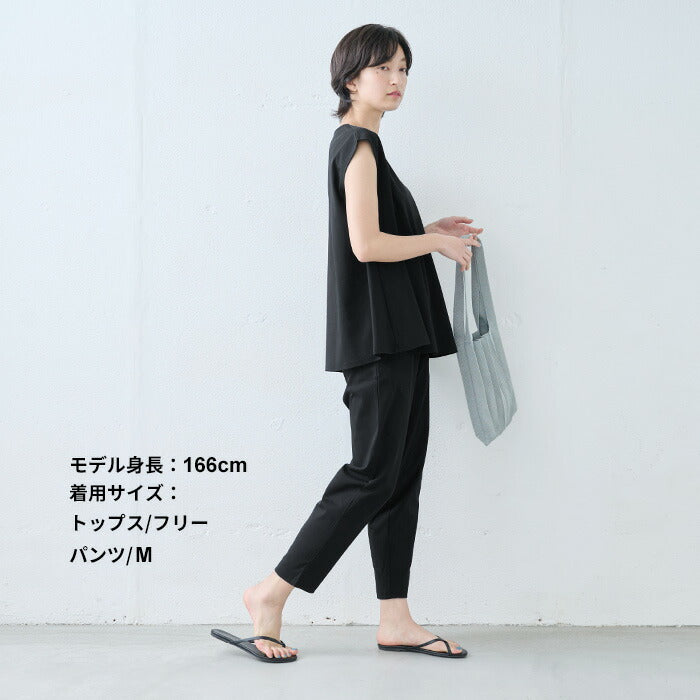 [セットアップレディースカジュアル夏]強撚糸コットン100％フレアＴシャツ+アンクルパンツ2点セット/日本製40代50代60代女性ファッション半袖パンツ綿リラックスきれいめ涼しいストレッチセレモニーフォーマル大人服パンツセットアップ