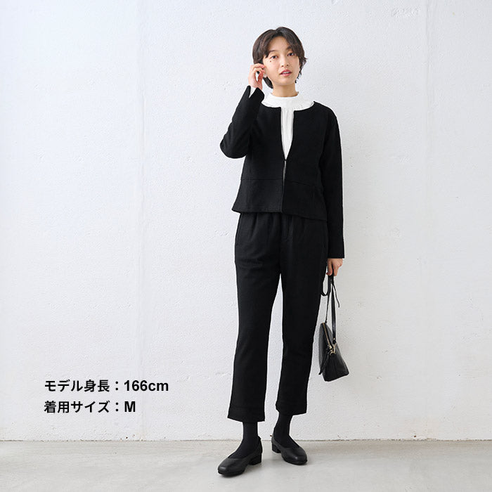 圧縮ウール100% ノーカラージャケット ブラック