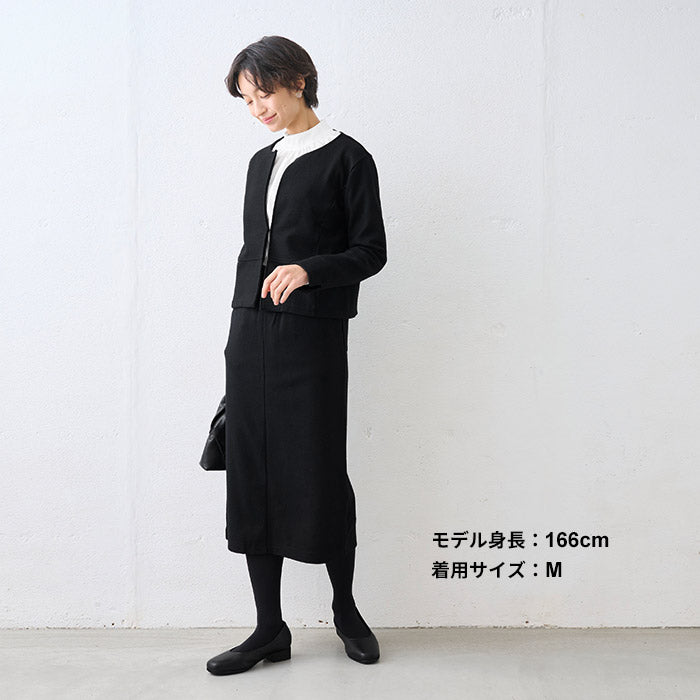 圧縮ウール100% ノーカラージャケット ブラック