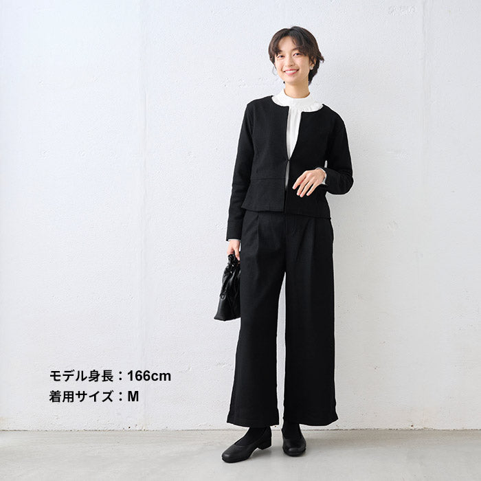 圧縮ウール100% ノーカラージャケット ブラック