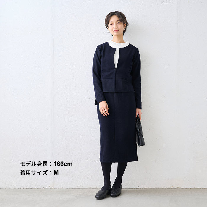 圧縮ウール100% ノーカラージャケット ネイビー