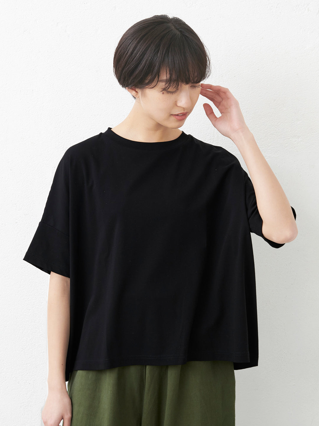 強撚コットン100%ドロップショルダーTシャツ