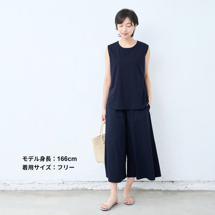 [接触冷感ノースリーブtシャツレディースカットソー]強撚コットン100%ノースリーブゆったりプルオーバー/日本製40代50代60代タンクトップ綿100涼しいカジュアル無地接触冷感夏