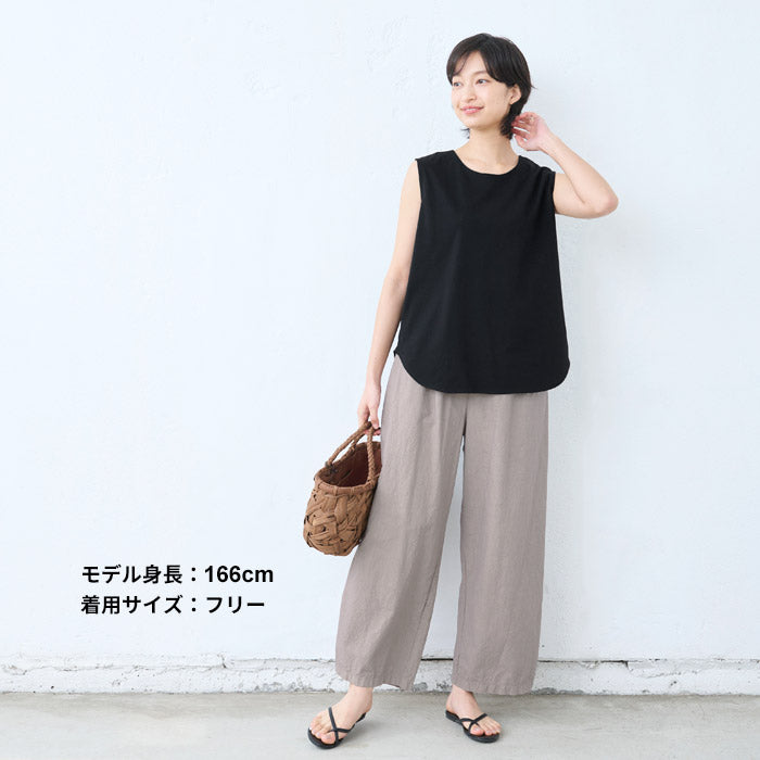 [接触冷感ノースリーブtシャツレディースカットソー]強撚コットン100%ノースリーブゆったりプルオーバー/日本製40代50代60代タンクトップ綿100涼しいカジュアル無地接触冷感夏