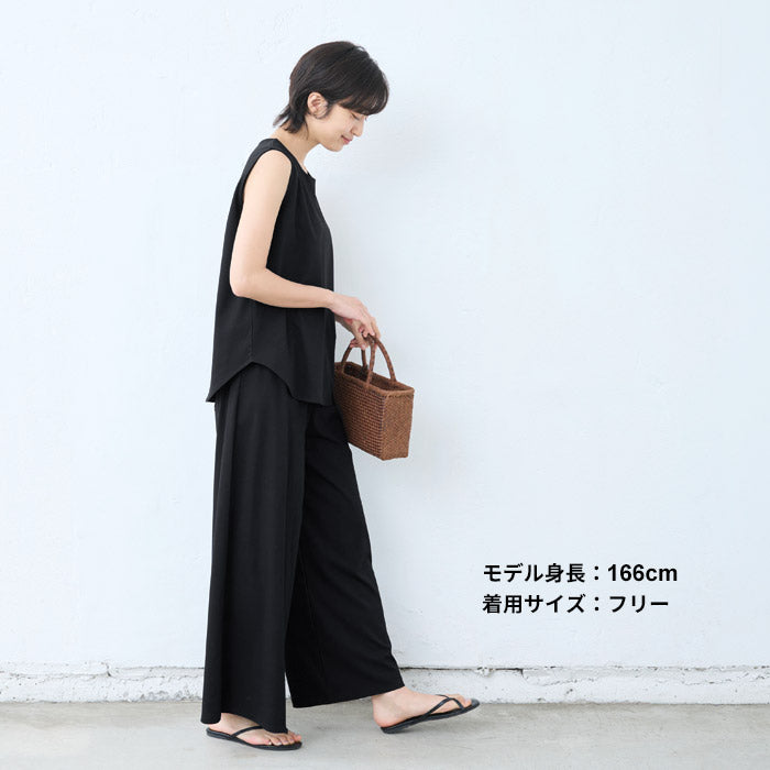 [接触冷感ノースリーブtシャツレディースカットソー]強撚コットン100%ノースリーブゆったりプルオーバー/日本製40代50代60代タンクトップ綿100涼しいカジュアル無地接触冷感夏