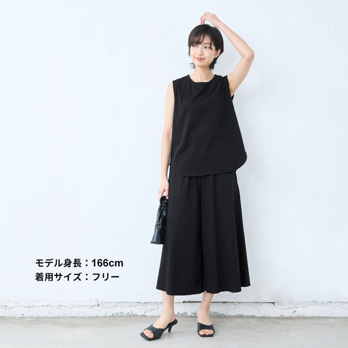 [接触冷感ノースリーブtシャツレディースカットソー]強撚コットン100%ノースリーブゆったりプルオーバー/日本製40代50代60代タンクトップ綿100涼しいカジュアル無地接触冷感夏