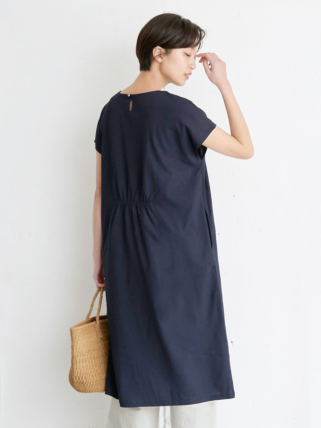 強撚糸コットン100％ バックギャザーワンピース