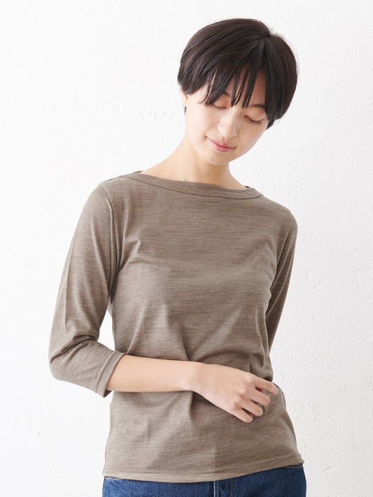 マウントブレスウール100% ボートネック七分袖Tシャツ