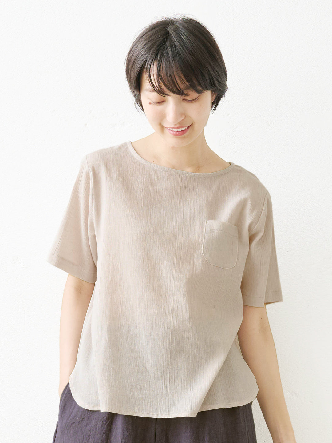 綿麻 高島ちぢみ Tブラウス