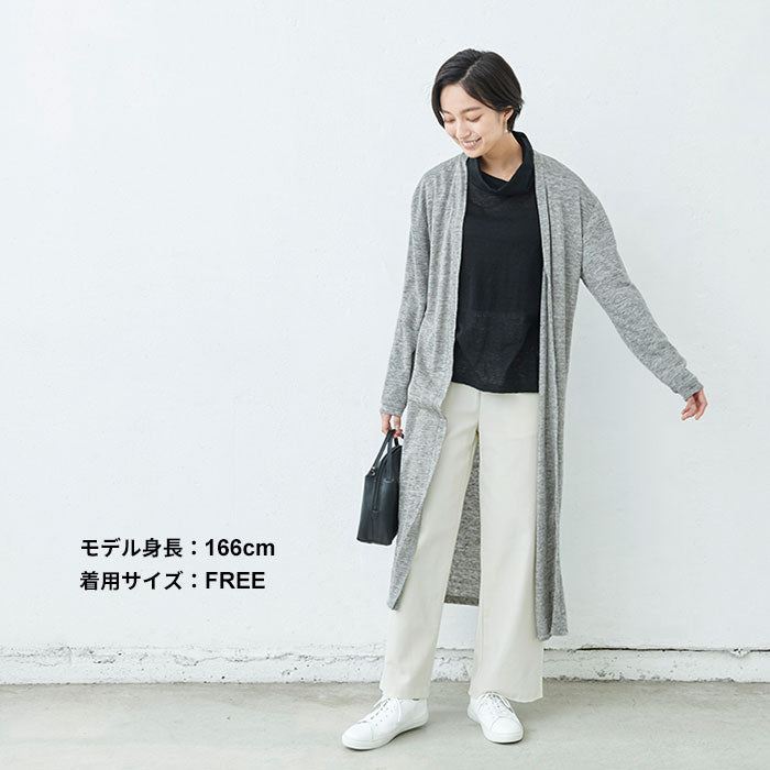 [タートルネックレディース春夏]プレミアムリネン100%タートルプルオーバー/日本製メール便可40代50代60代女性ファッション日除け首元長袖カットソー涼しい麻100%黒速乾抗菌天然素材