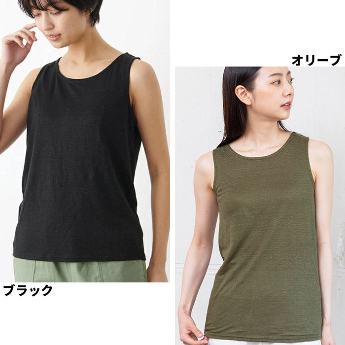 [累計販売枚数5000枚突破リネンタンクトップレディース]プレミアムリネン100％ベーシックタンクトップ/日本製メール便可40代50代60代女性麻100ファッションインナーノースリーブ速乾大きいサイズ天然素材