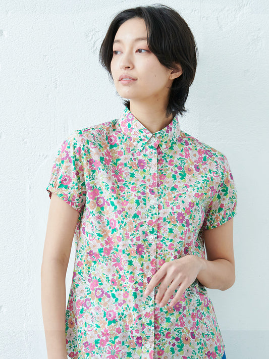 リバティプリント 半袖ボタンダウンシャツ