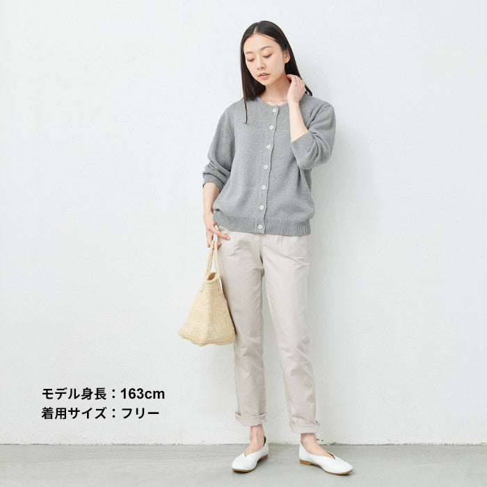 [カーデレディース春服トップス]ギマコットン100%クルーネック八分袖カーディガン/日本製30代40代50代60代綿ニットコットンニット日除け冷房対策羽織り羽織物羽織りもの綿100％春夏秋