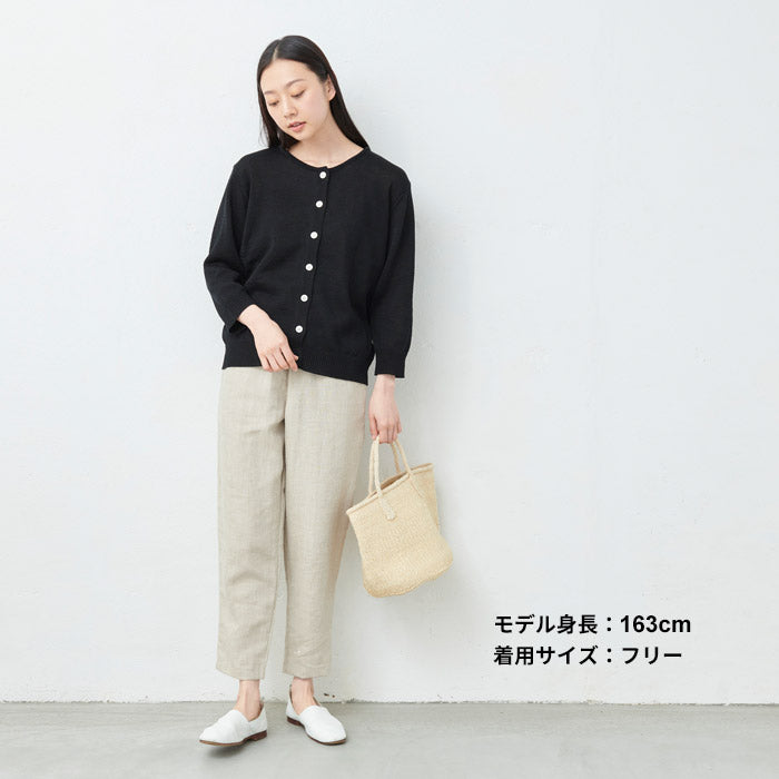 [カーデレディース春服トップス]ギマコットン100%クルーネック八分袖カーディガン/日本製30代40代50代60代綿ニットコットンニット日除け冷房対策羽織り羽織物羽織りもの綿100％春夏秋