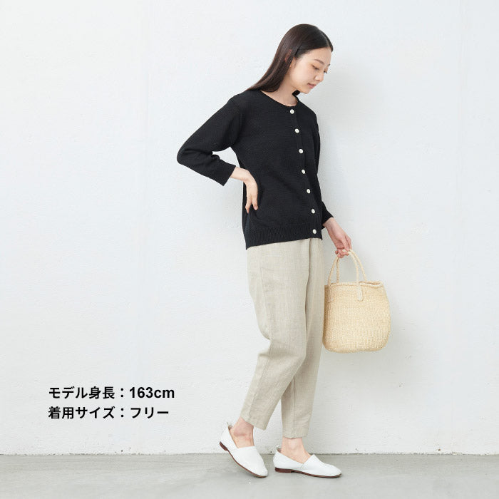 [カーデレディース春服トップス]ギマコットン100%クルーネック八分袖カーディガン/日本製30代40代50代60代綿ニットコットンニット日除け冷房対策羽織り羽織物羽織りもの綿100％春夏秋