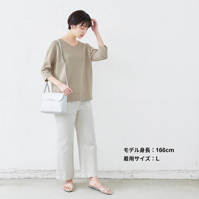 [サマーニットレディース七分]ギマコットン100％Vネックプルオーバー/日本製メール便可40代50代60代女性ファッション大人服ニット7分コットン擬麻コットンさらさら春夏秋カジュアル