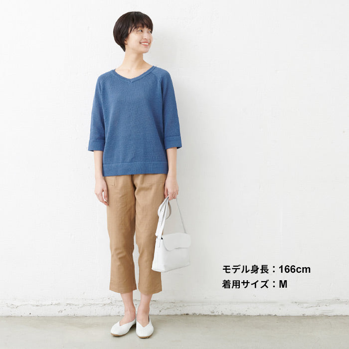 [サマーニットレディース七分]ギマコットン100％Vネックプルオーバー/日本製メール便可40代50代60代女性ファッション大人服ニット7分コットン擬麻コットンさらさら春夏秋カジュアル