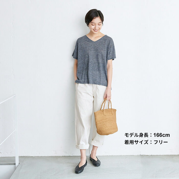 [カットソー半袖Vネックレディース]プレミアムリネン100％VネックTシャツ/日本製メール便可40代50代60代女性ファッションリネンドロップショルダープルオーバー麻100涼しい春夏