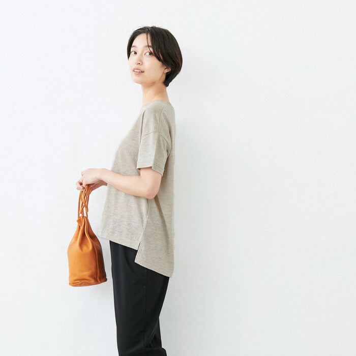 [カットソー半袖Vネックレディース]プレミアムリネン100％VネックTシャツ/日本製メール便可40代50代60代女性ファッションリネンドロップショルダープルオーバー麻100涼しい春夏