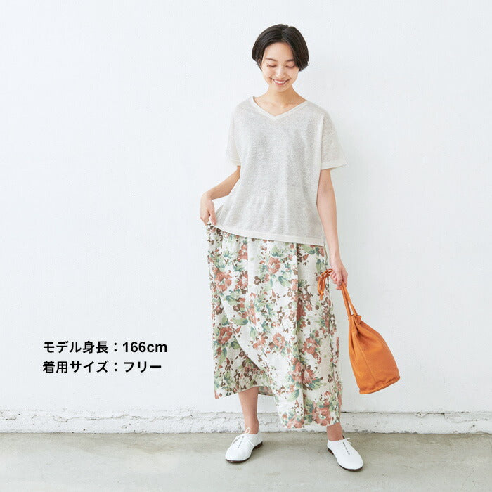[カットソー半袖Vネックレディース]プレミアムリネン100％VネックTシャツ/日本製メール便可40代50代60代女性ファッションリネンドロップショルダープルオーバー麻100涼しい春夏