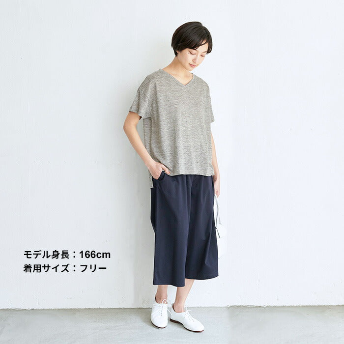 [カットソー半袖Vネックレディース]プレミアムリネン100％VネックTシャツ/日本製メール便可40代50代60代女性ファッションリネンドロップショルダープルオーバー麻100涼しい春夏