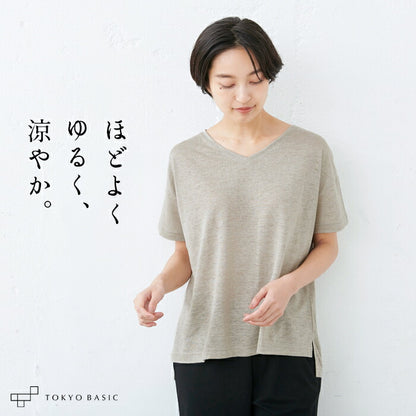 プレミアムリネン100%VネックTシャツ