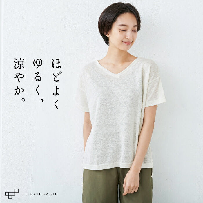 プレミアムリネン100%VネックTシャツ