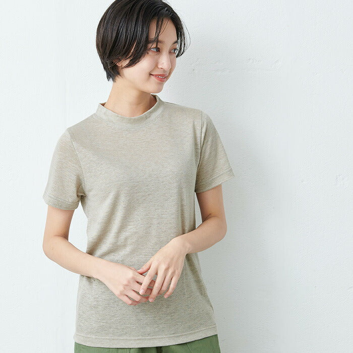 プレミアムリネン100% モックネック Tシャツ
