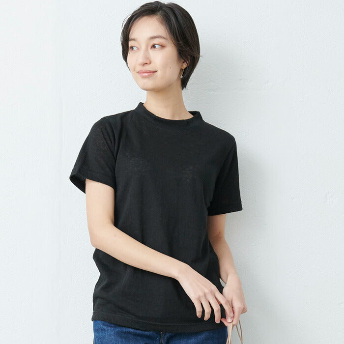 プレミアムリネン100% モックネック Tシャツ